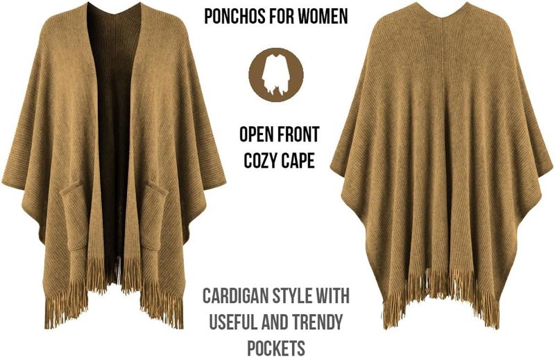 Ferand Shawl Wraps for Women, Cozy Lightweight Poncho Cape with Pockets, Warm for Fall Winter Travel - Image 3
